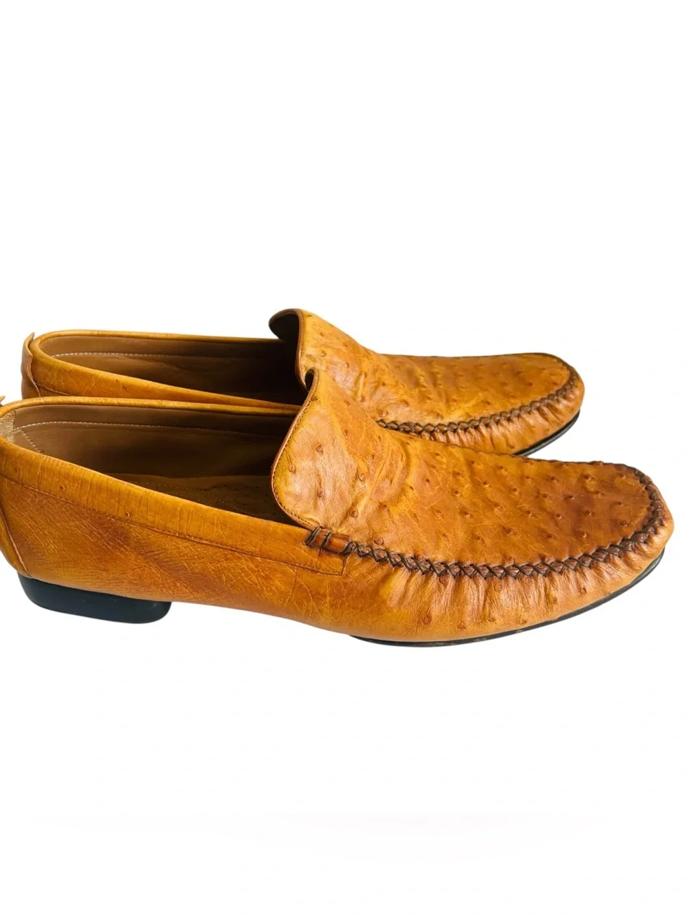 Mezlan Cognac Ostrich Leather Slip-On Loafers
